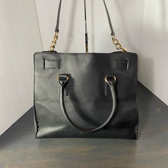 Michael Kors Hamilton Large EW Satchel Black Saffiano Leather Gold Lock - Picture 4 of 10